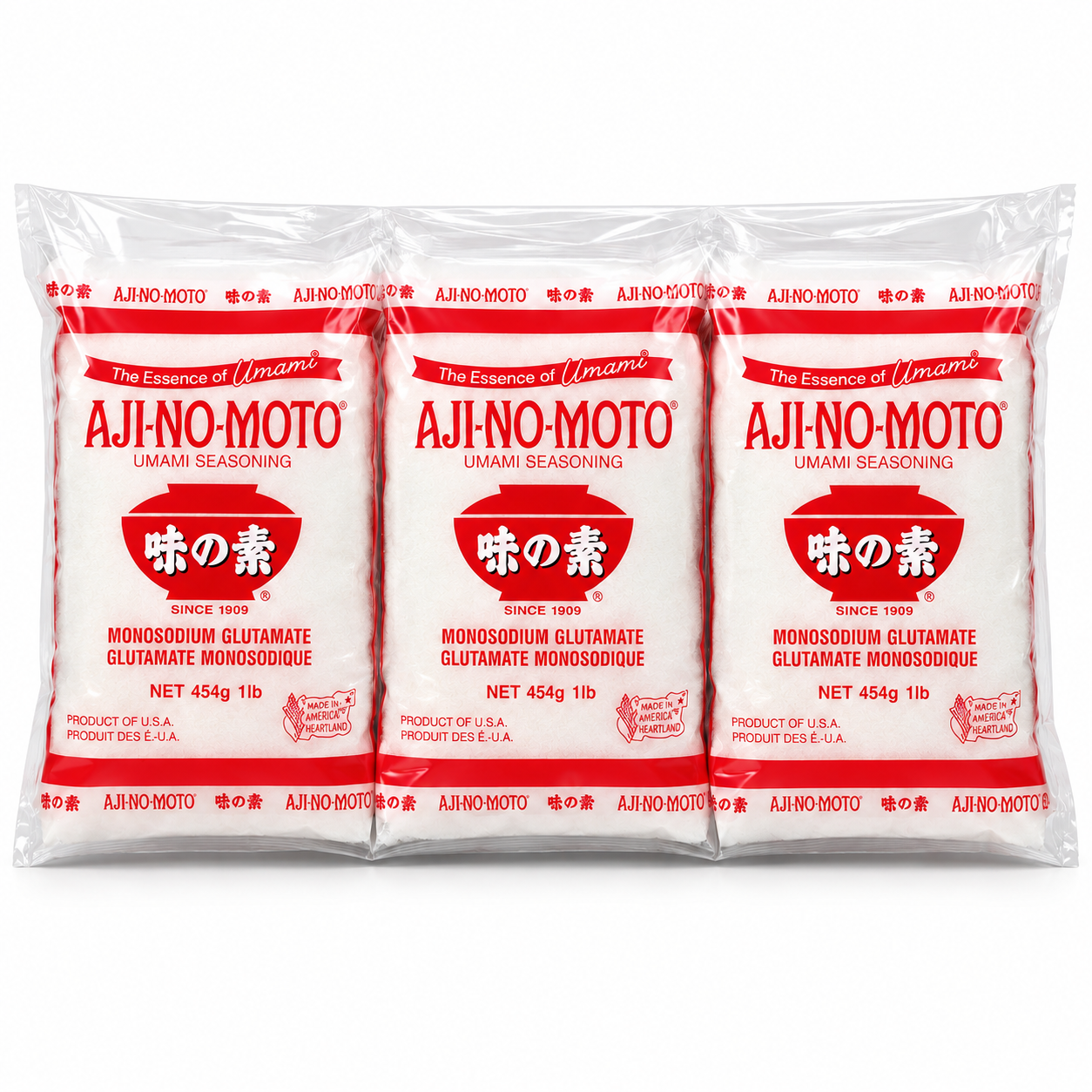 Ajinomoto MSG in Plastic Bag Umami Seasoning 454g / 1LB / 16 oz (Pack of 3) Ajinomoto